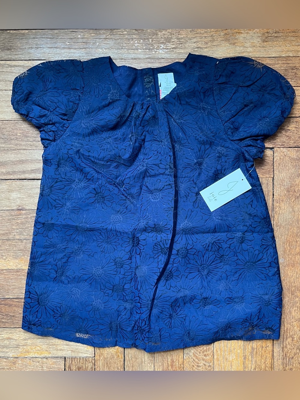 •Girls navy blue floral puff sleeve blouse NWT• Size L